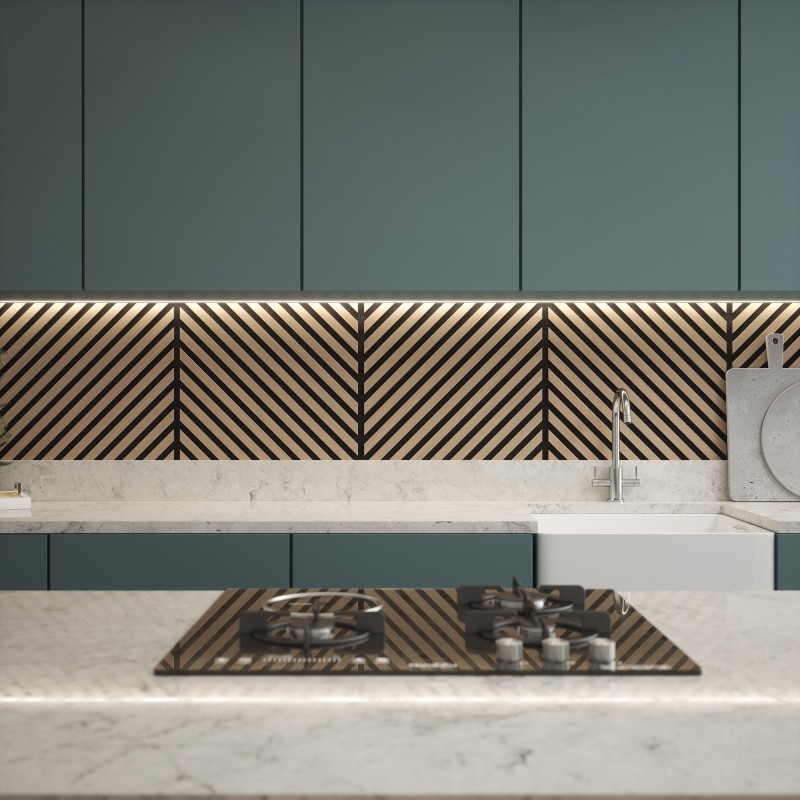 Tuscan Natural Oak Acoustic Slat Wall Chevron Tile - 553mm x 553mm - Pack 4