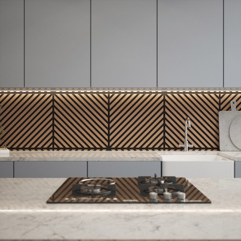 Tuscan Walnut Acoustic Slat Wall Chevron Tile - 553mm x 553mm - Pack 4