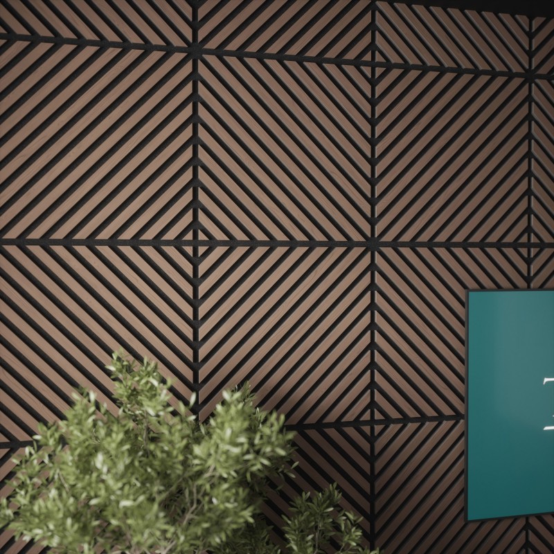 Tuscan Walnut Acoustic Slat Wall Chevron Tile - 553mm x 553mm - Pack 4