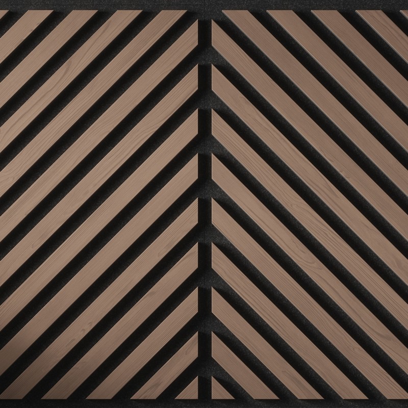 Tuscan Walnut Acoustic Slat Wall Chevron Tile - 553mm x 553mm - Close Up