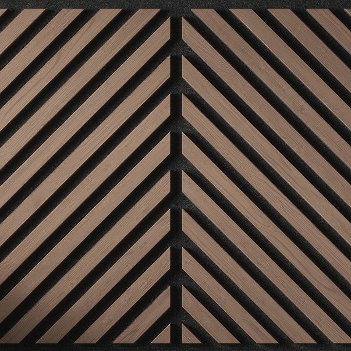 Tuscan Walnut Acoustic Slat Wall Chevron Tile - 553mm x 553mm - Close Up