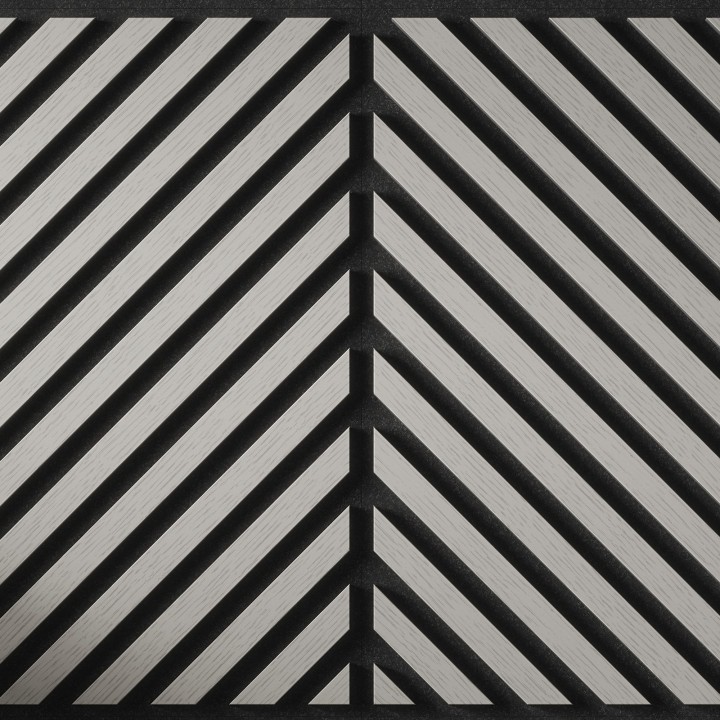Tuscan Misty Grey Acoustic Slat Wall Chevron Tile - 553mm x 553mm - Close Up