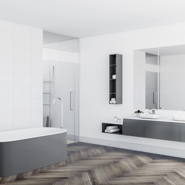 Luvanto Smoked Charcoal - Traditional Herringbone Design Luxury Vinyl Flooring - Glue Down - 76.2mm x 304.8mm - Insitu