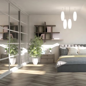 Luvanto Misty Elm - Contemporary Herringbone Design Luxury Vinyl Flooring - Glue Down - 534mm x 107mm
