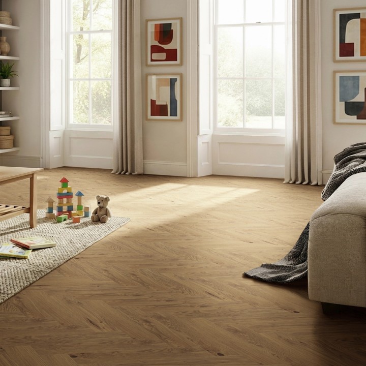 Luvanto Country Oak - Contemporary Herringbone Design Luxury Vinyl Flooring - Glue Down - 534mm x 107mm