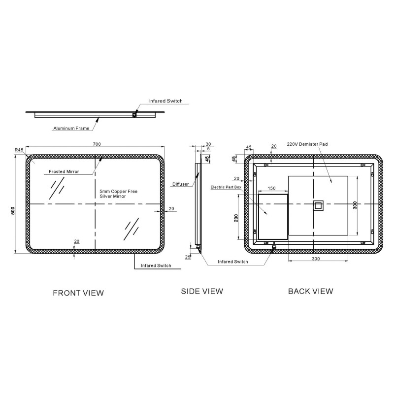 Rico Steam Free LED Mirrors - 2 Sizes
