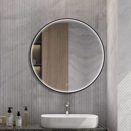 Luna Black Frame Steam Free Colour Changing LED Mirror - 800mm - Insitu