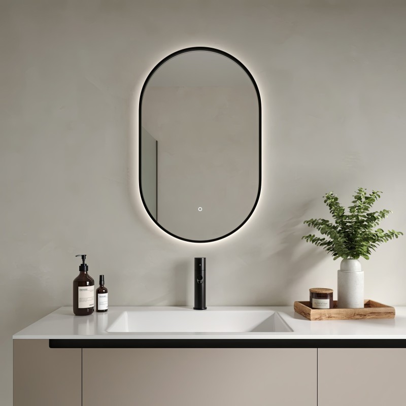 Siena Black Frame Steam Free Colour Changing LED Mirror - 500mm x 800mm - Insitu