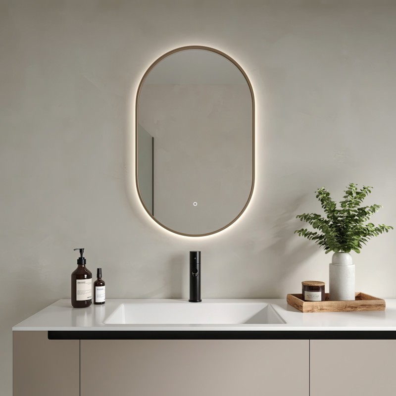 Siena Brushed Brass Frame Steam Free Colour Changing LED Mirror - 500mm x 800mm - Insitu