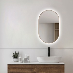 Siena Oval Brushed Brass Frame 500mm (w) x 800mm(h) Steam Free Colour Changing White/Warm LED Mirror
