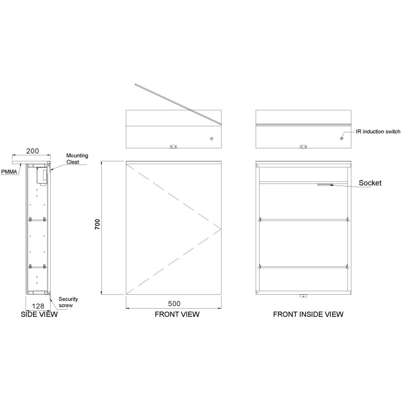 Eclipse Steam Free Colour Changing LED Mirror Cabinet - 500mm (w) x 700mm (h)