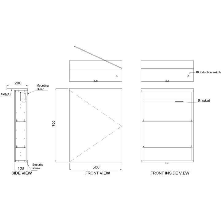 Eclipse Steam Free Colour Changing LED Mirror Cabinet - 500mm (w) x 700mm (h)