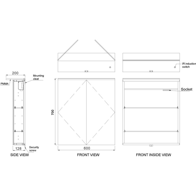 Eclipse Steam Free Colour Changing LED Mirror Cabinet - 600mm (w) x 700mm (h)