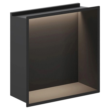 300mm (w) x 300mm (h) Matt Black Stainless Steel Square Pre-Formed Shower Niche With LED Lighting