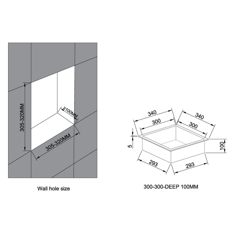 300mm (w) x 300mm (h) Brushed Brass Stainless Steel Square Pre-Formed Shower Niche With LED Lighting