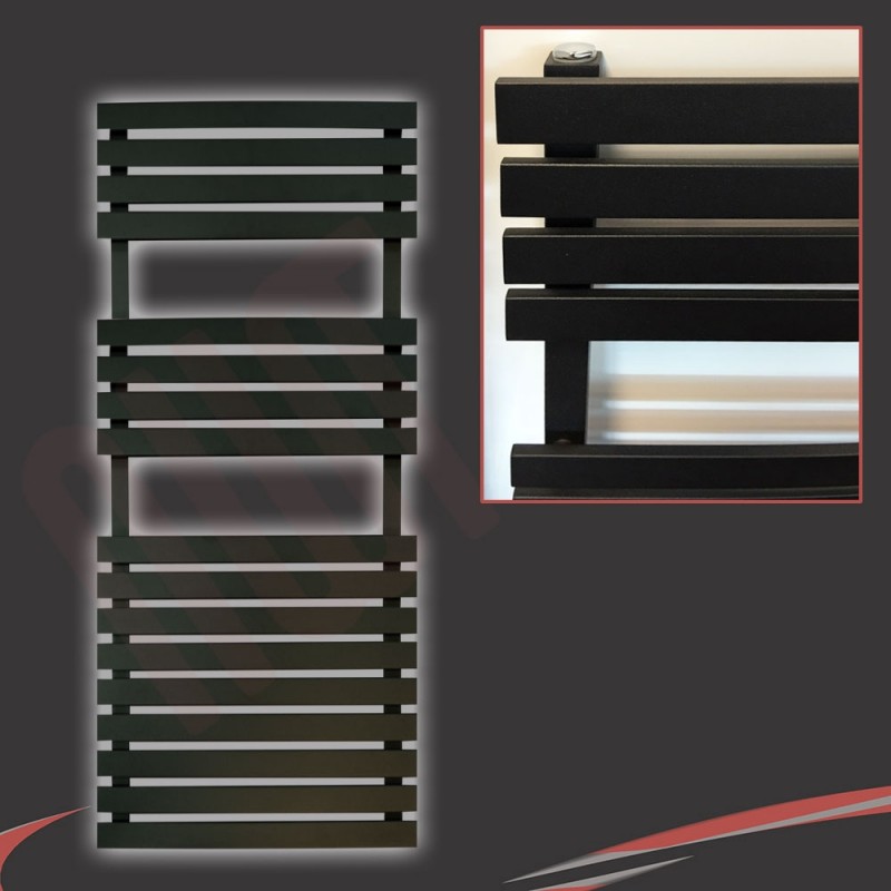 500mm (w) x 1106mm (h) "Solar" Black Designer Towel Rail