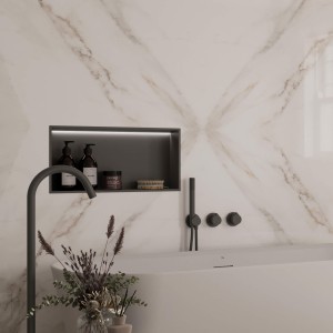 600mm (w) x 300mm (h) Matt Black Stainless Steel Rectangular Pre-Formed Shower Niche With LED Lighting