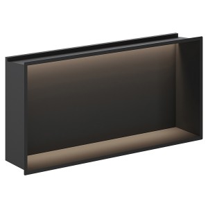600mm (w) x 300mm (h) Matt Black Stainless Steel Rectangular Pre-Formed Shower Niche With LED Lighting