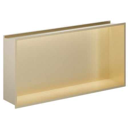 600mm (w) x 300mm (h) Brushed Brass Stainless Steel Rectangular Pre-Formed Shower Niche With LED Lighting