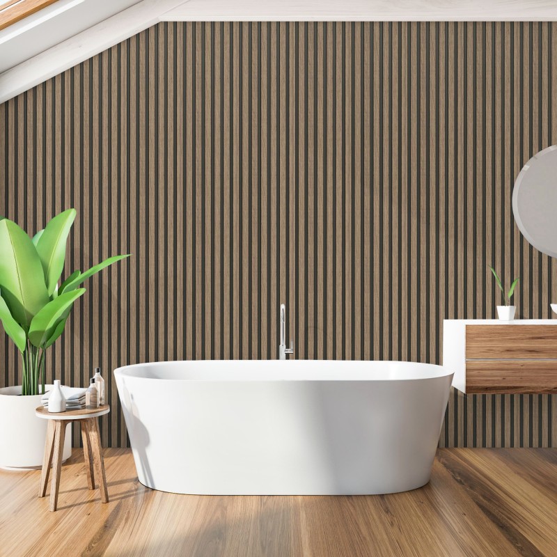 Walnut - Waterproof PVC Slatted Decorative Interior Wall Panels - 300mm (w) x 2600mm (h)