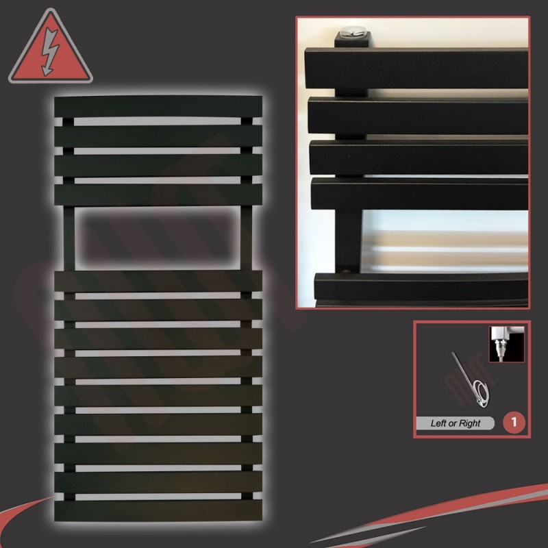 500mm (w) x 788mm (h) Electric "Solar" Black Designer Towel Rail (Single Heat or Thermostatic Option)