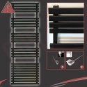 500mm (w) x 1742mm (h) Electric "Solar" Black Designer Towel Rail (Single Heat or Thermostatic Option)