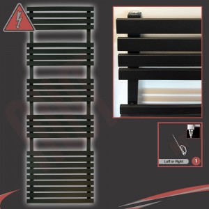 500mm (w) x 1742mm (h) Electric "Solar" Black Designer Towel Rail (Single Heat or Thermostatic Option)