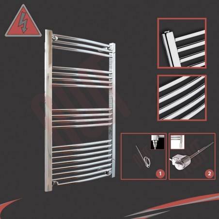 600mm (w)  x 1000mm (h) Electric "Curved Chrome" Towel Rail (Single Heat or Thermostatic Option)
