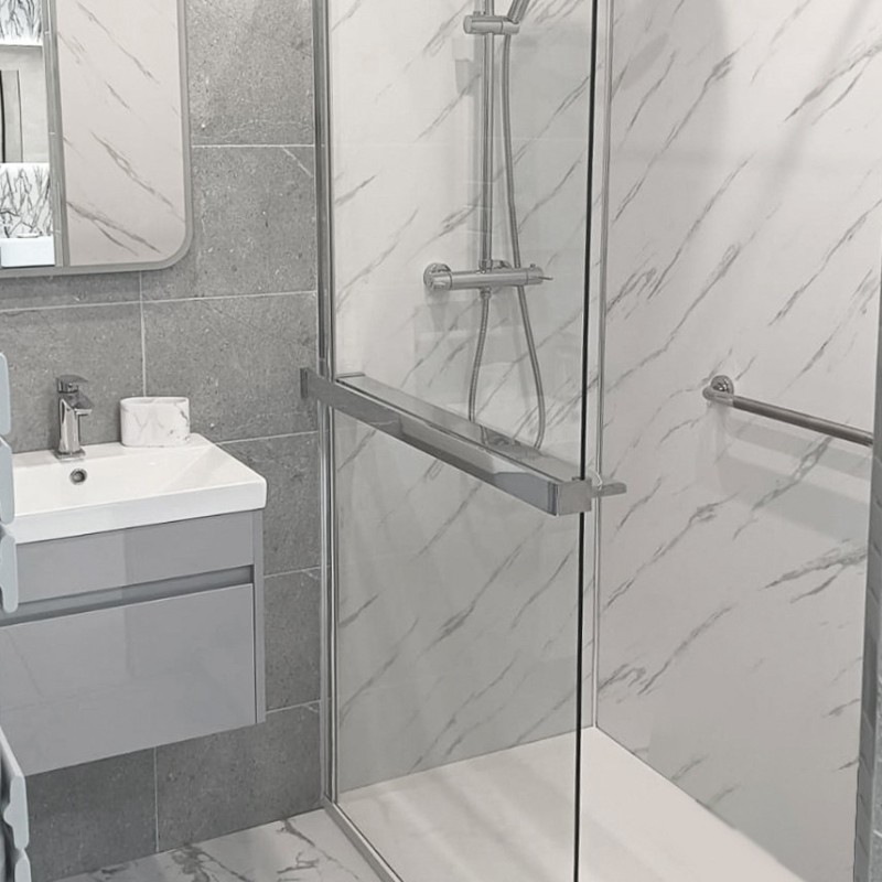 1200mm (w) Chrome Wetroom Wraparound Towel Holder & Shelf (Cut to Size)