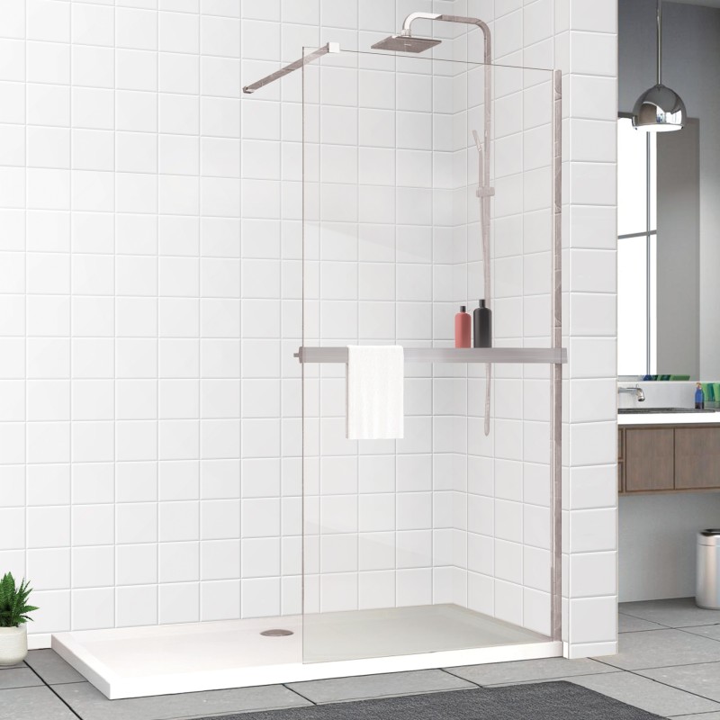 Chrome Wetroom Panel Wraparound Shelf - Insitu