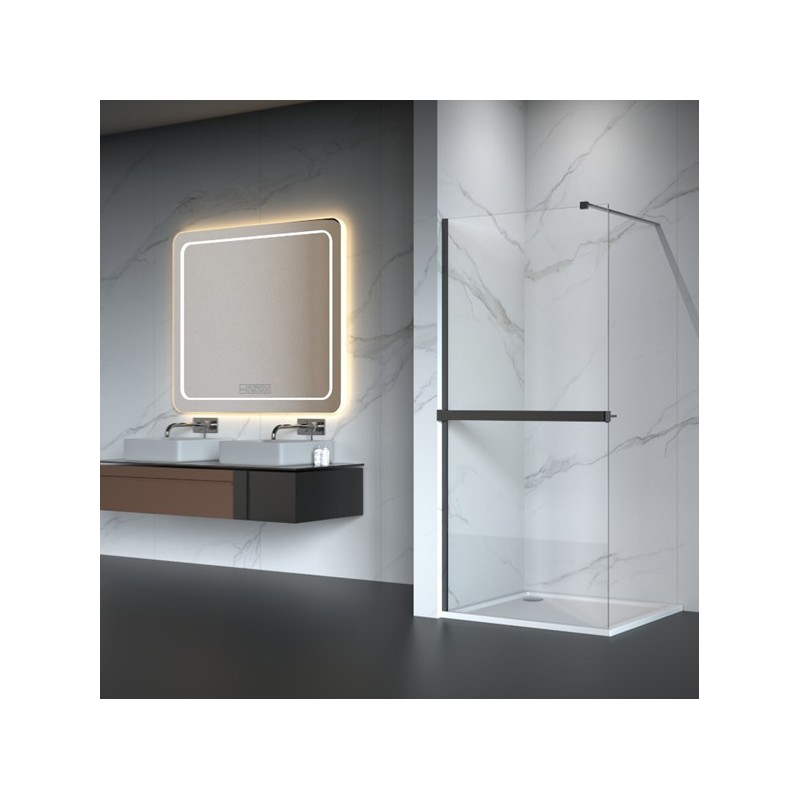 1200mm (w) Matt Black Wetroom Wraparound Towel Holder & Shelf (Cut to Size)