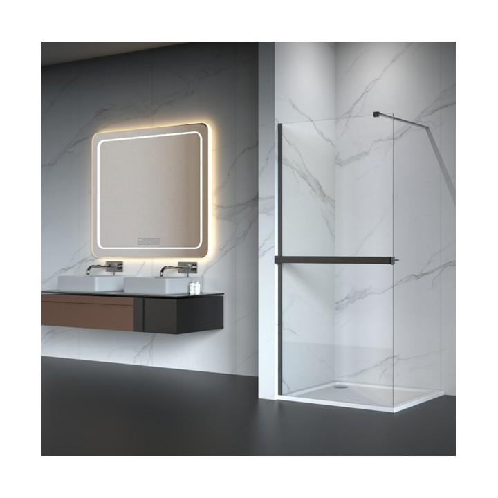 1200mm (w) Matt Black Wetroom Wraparound Towel Holder & Shelf (Cut to Size)