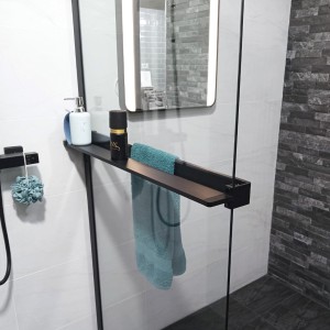 1200mm (w) Matt Black Wetroom Wraparound Towel Holder & Shelf (Cut to Size)