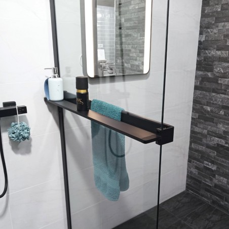1200mm (w) Matt Black Wetroom Wraparound Towel Holder & Shelf (Cut to Size)