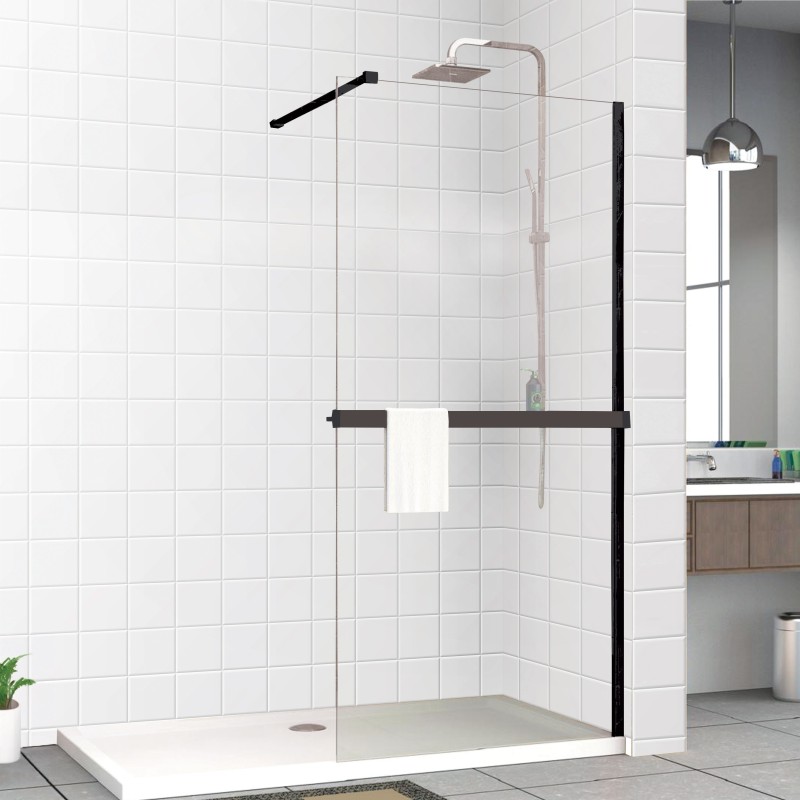 1200mm (w) Matt Black Wetroom Wraparound Towel Holder & Shelf (Cut to Size)