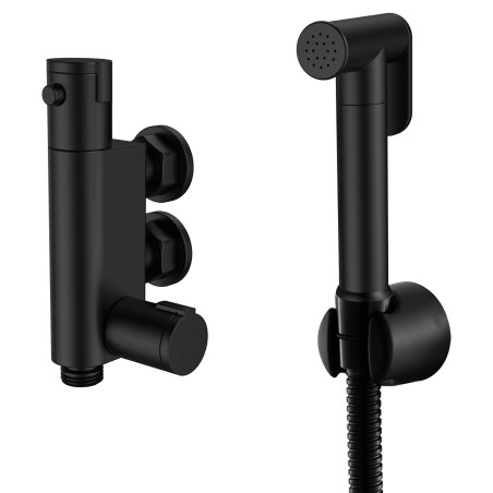 Matt Black Douche Kit, Spray Handle, Wall Bracket, Hose & Thermostatic Valve