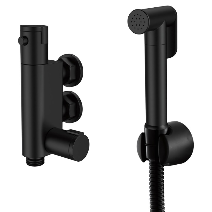 Matt Black Douche Kit, Spray Handle, Wall Bracket, Hose & Thermostatic Valve