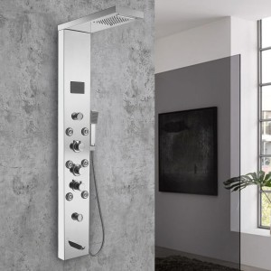 Blocco Chrome Thermostatic Shower Tower, Overhead Drencher, 8 Body Jets & Hand Shower