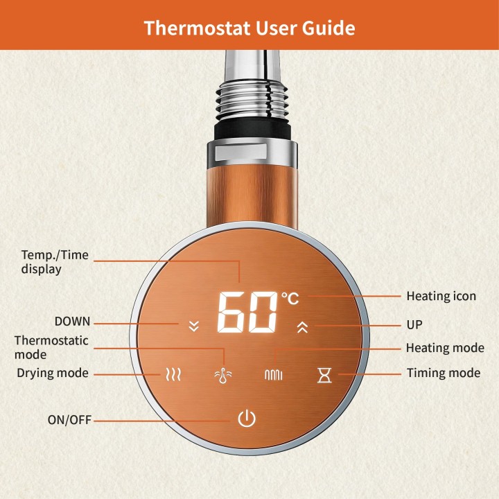 Cleo Round Smart WIFI Brushed Bronze Electric Radiator Towel Rail Heating Elements