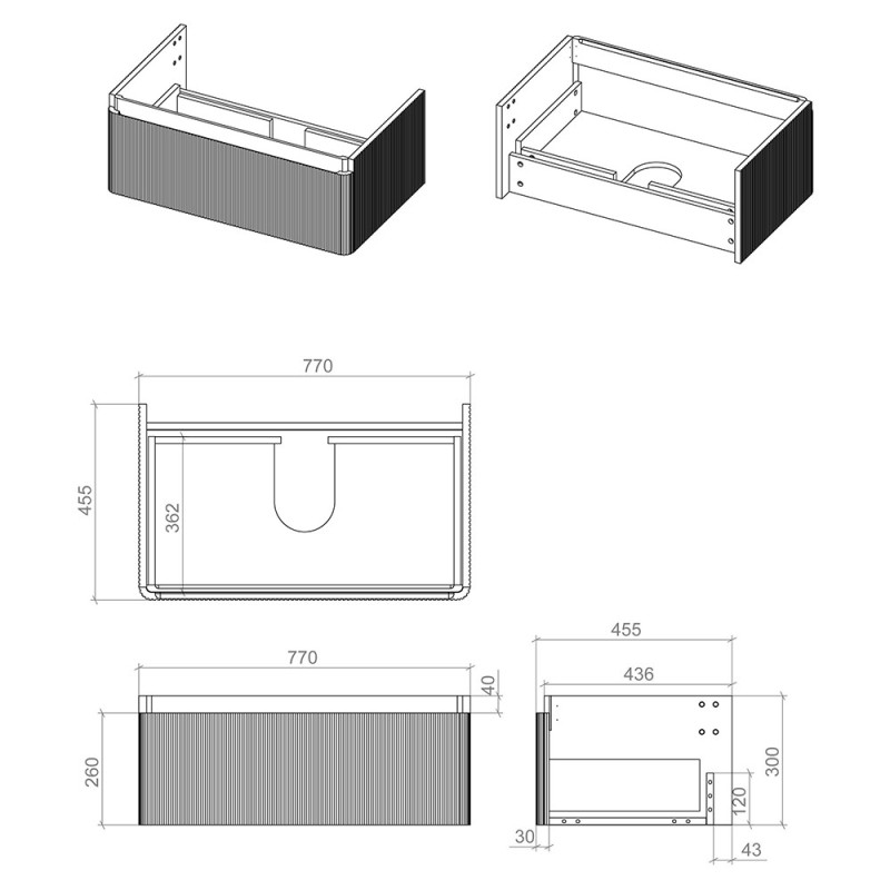 Hades 805mm (w) Wall Hung 1 Drawer Basin Unit & Basin