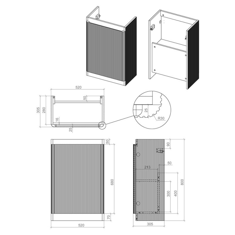 Hades 550mm (W) Floorstanding Slim Depth 1 Door Basin Unit