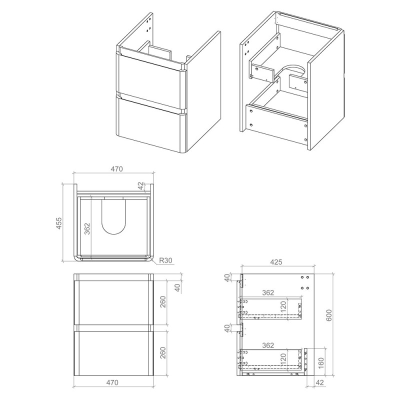 Hades 500mm (w) Wall Hung 2 Drawer Basin Unit & Basin