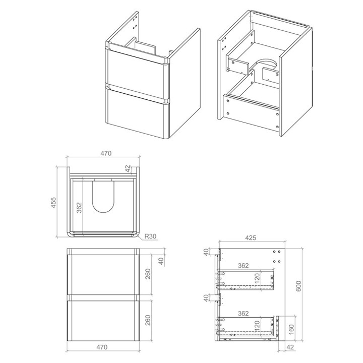 Hades 500mm (w) Wall Hung 2 Drawer Basin Unit & Basin