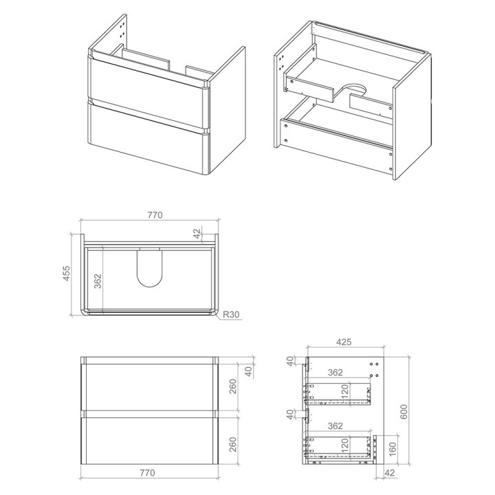 Hades 805mm (w) Wall Hung 2 Drawer Basin Unit & Basin