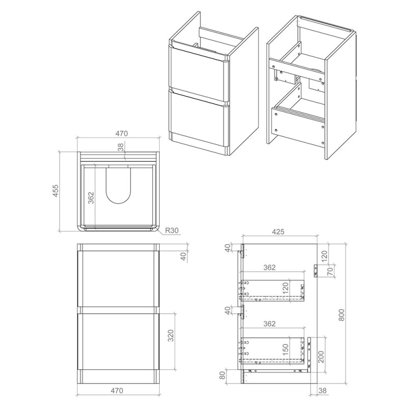Hades 500mm (W) Floorstanding 2 Drawer Basin Unit