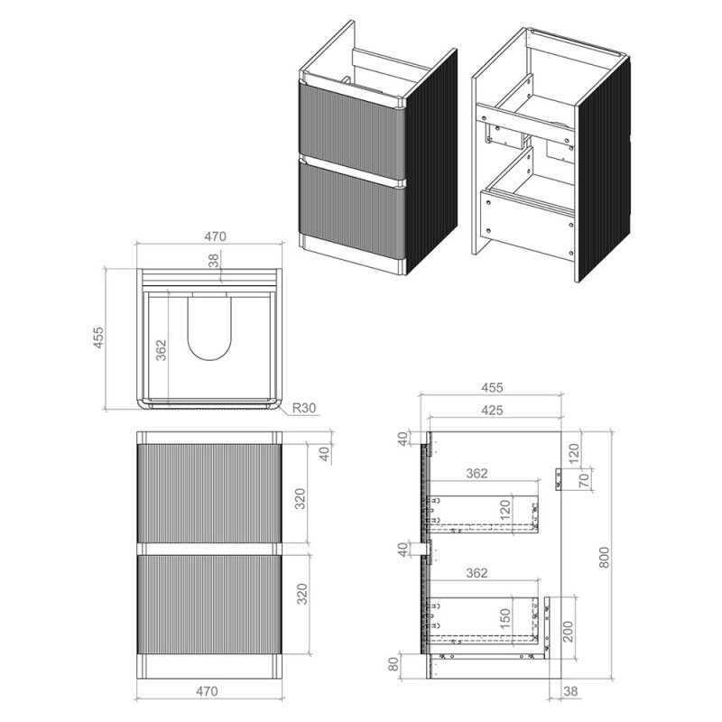 Hades 500mm (W) Floorstanding 2 Drawer Basin Unit