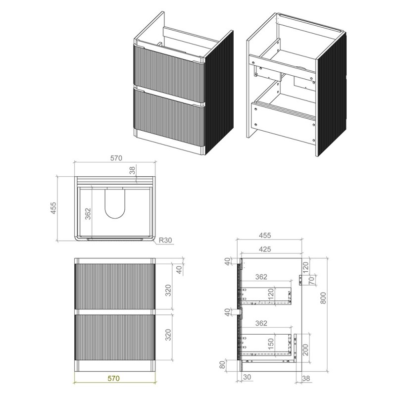 Hades 605mm (W) Floorstanding 2 Drawer Basin Unit