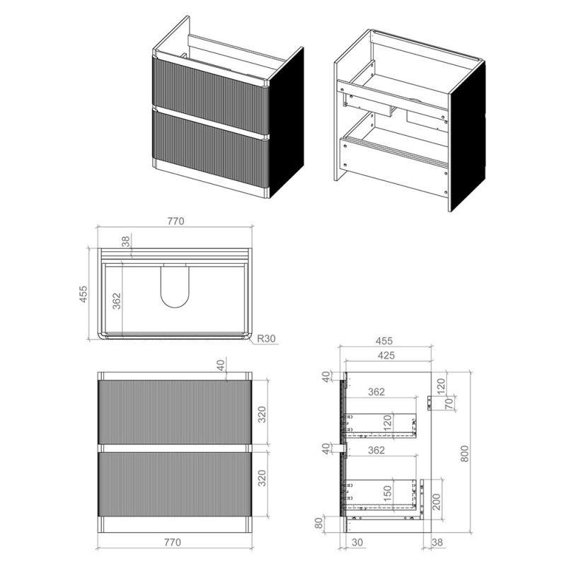Hades 805mm (W) Floorstanding 2 Drawer Basin Unit