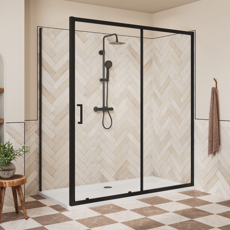 Elin Framed Black Sliding Shower Door 1000mm to 1700mm (w) - 7 Sizes