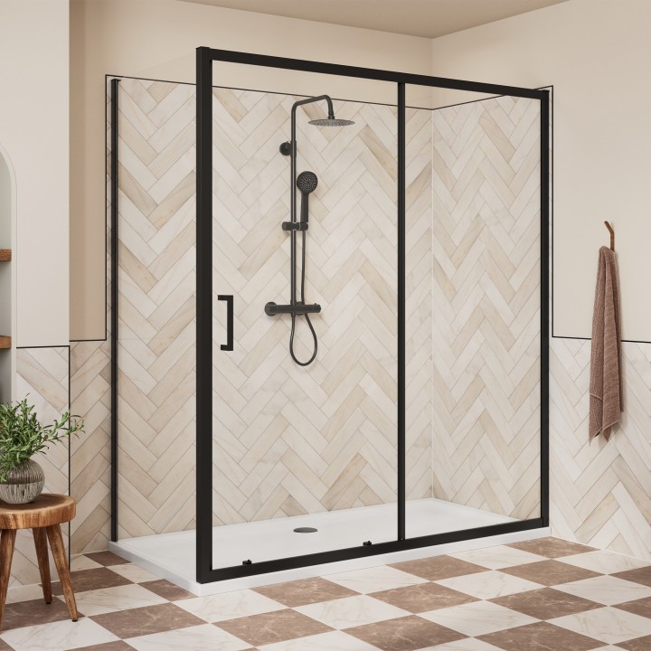 Elin Framed Black Sliding Shower Door 1000mm to 1700mm (w) - 7 Sizes